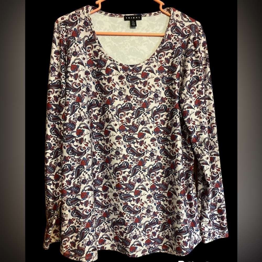 Tribal women’s top long sleeve T-shirt Paisley, blue and red size